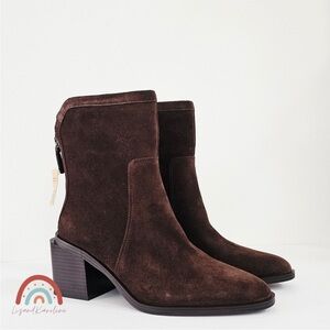 New! Vince Camuto Kortimy Leather Suede Brown Chunky Heel Mid-Shaft Boots